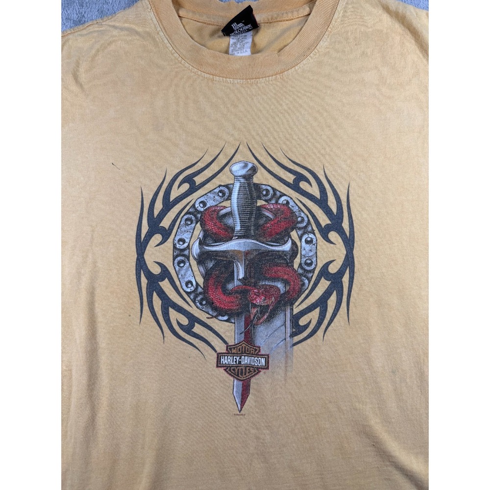 Vtg Y2K Harley Davidson T Shirt Mens L Sword Snake Tribal Holoubek USA